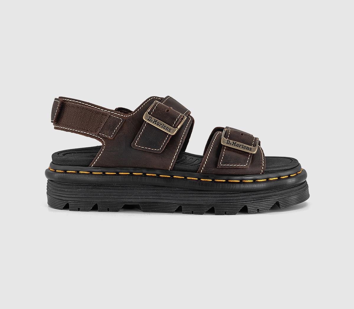 Dr. Martens Zebzag Sandals Dark Crazy Horse Brown in Women's Size 7, Office Shoes