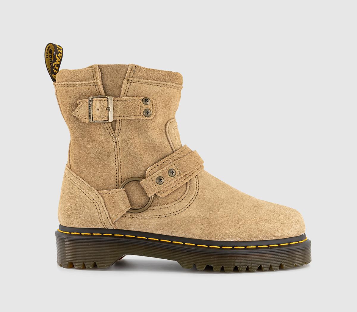 Dr. Martens Womens Anistone Harness Ankle Boots Savannah Tan Suede, 4