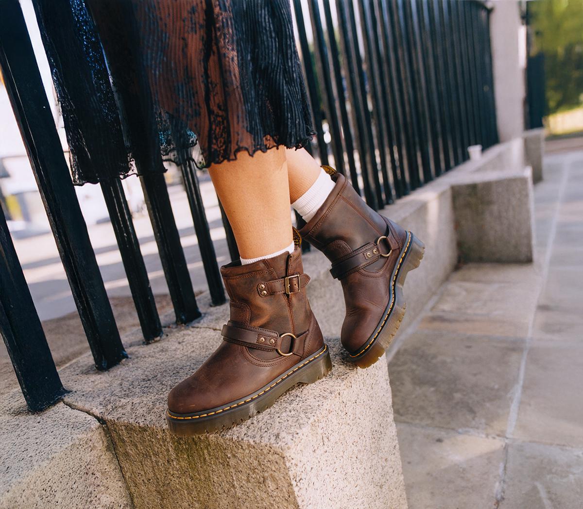 Dr. Martens Anistone Harness Womens Ankle Boots Dark Brown Crazy