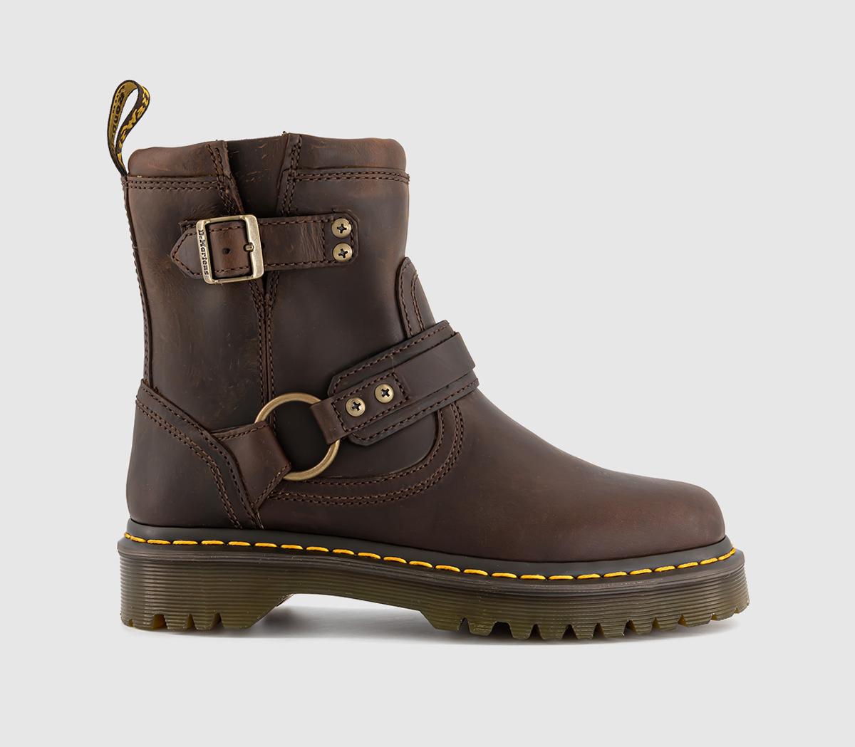 Dr. Martens Anistone Harness Ankle Boots Dark Crazy Horse Brown in Women's Size 5, Office Shoes