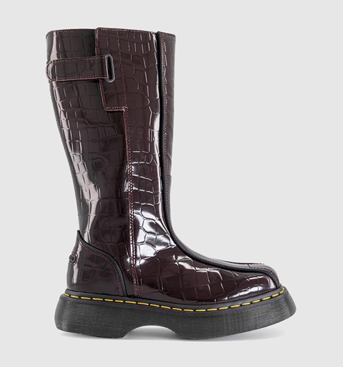 Dr. Martens Buzz Hi Boots Oxblood High Shine Croc Emboss