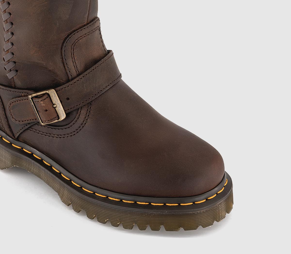 Dr. MartensAnistone Biker Hi Leg BootsDark Brown Crazy Horse