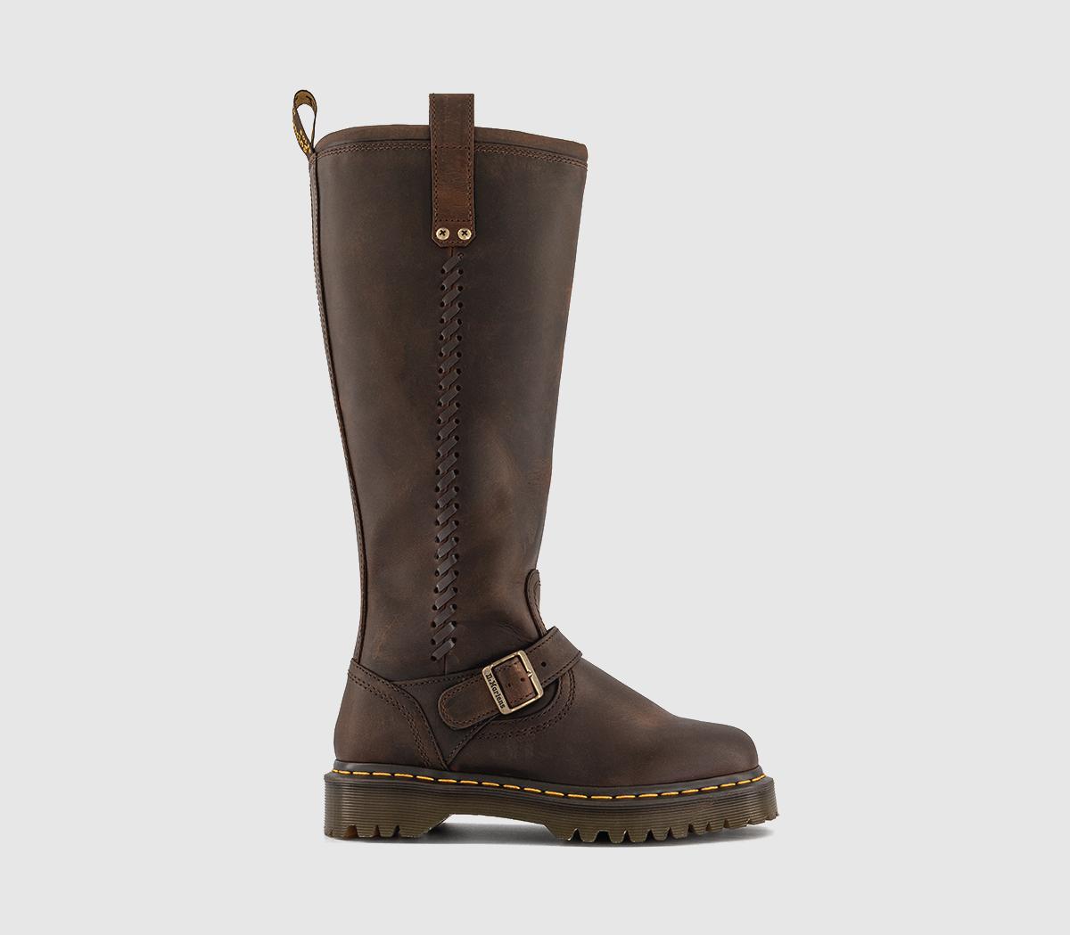 Dr. MartensAnistone Biker Hi Leg BootsDark Brown Crazy Horse