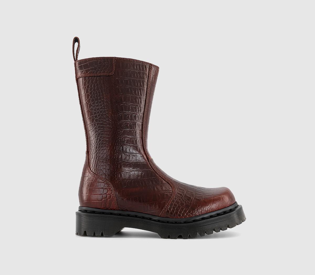 Dr. Martens Rejena High Boots Mocha Analine Croc Brown in Women's Size 3, Office Shoes