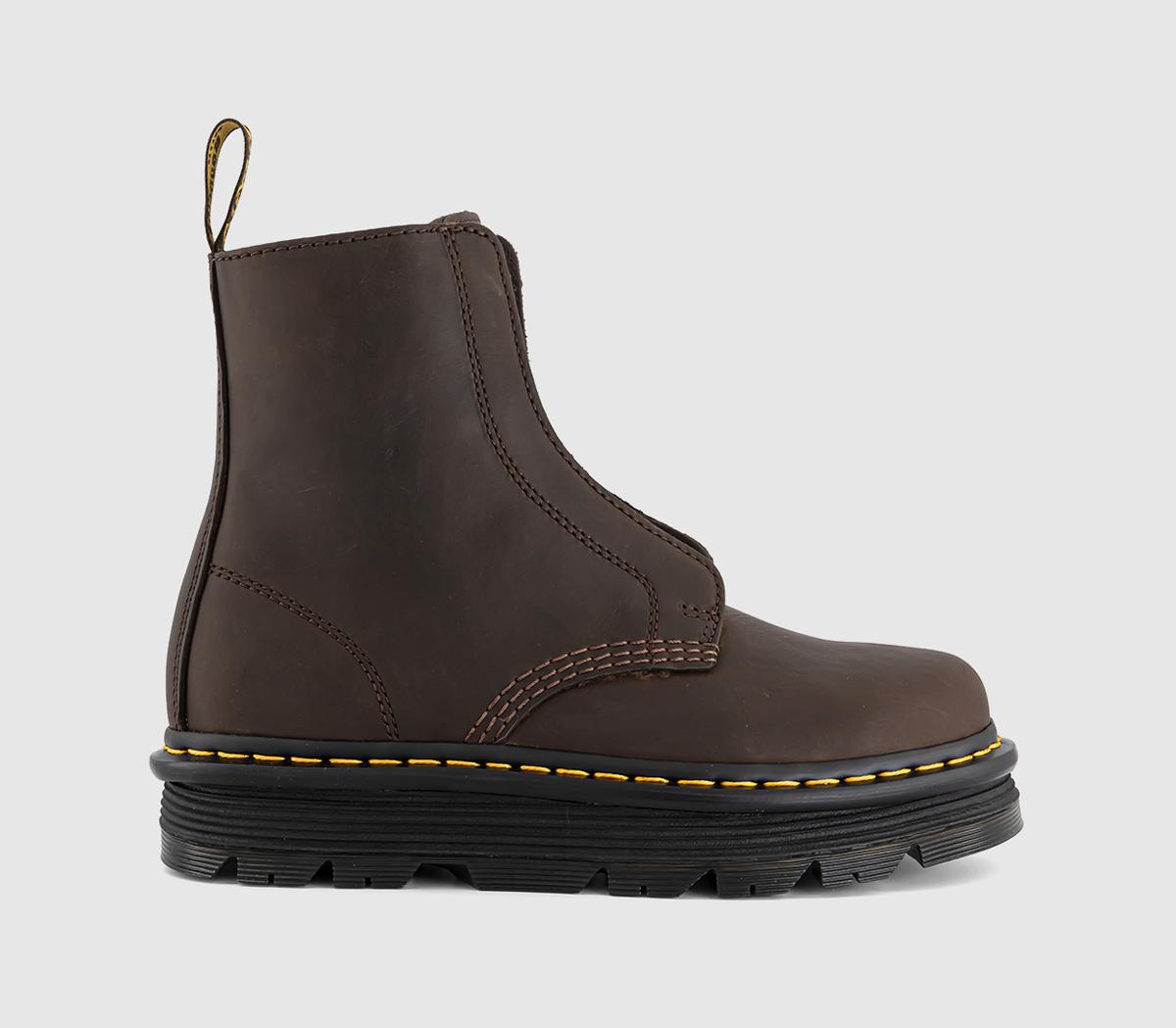 Dr. Martens Zebzag Laceless Boots Dark Wyoming Brown in Women's Size 8, Office Shoes