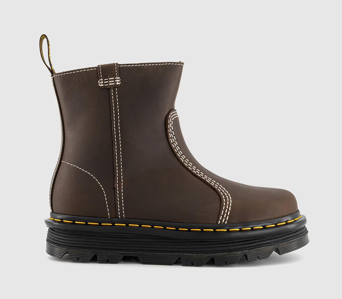 Dr. Martens Zebzag Rigger Boots Dark Wyoming Brown in Women's Size 4, Office Shoes