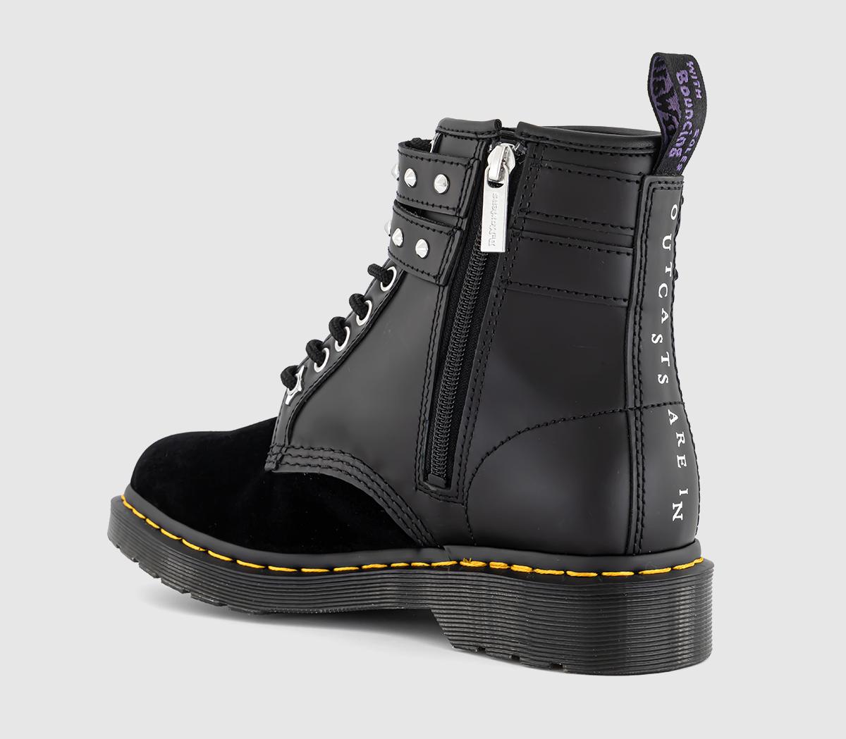 Martens Eyelet Lace Up Wednesday Boots Black Smooth Velvet