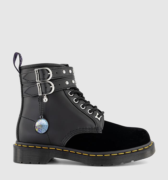 Dr. Martens 8 Eyelet Lace Up Wednesday Boots Black Smooth Velvet