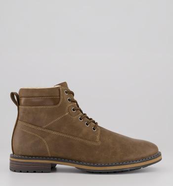 OFFICE Brodie Borg Lined Lace Up Boots Tan