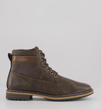 OFFICE Brodie Borg Lined Lace Up Boots Brown