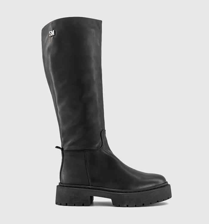 Steve Madden Galina Knee High Boots Black Leather