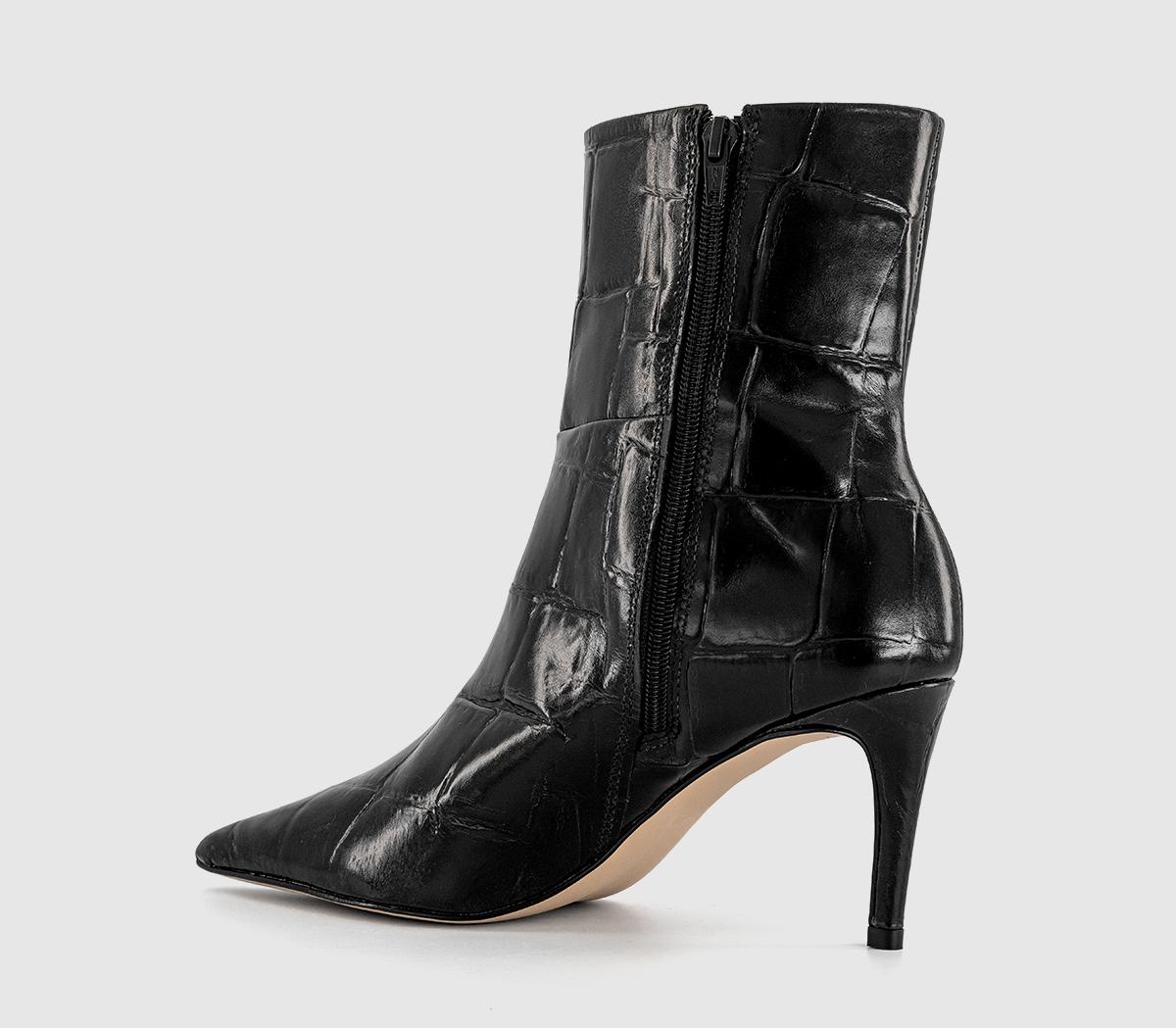 OFFICEAfter Party Stiletto Ankle BootsBlack Croc Leather