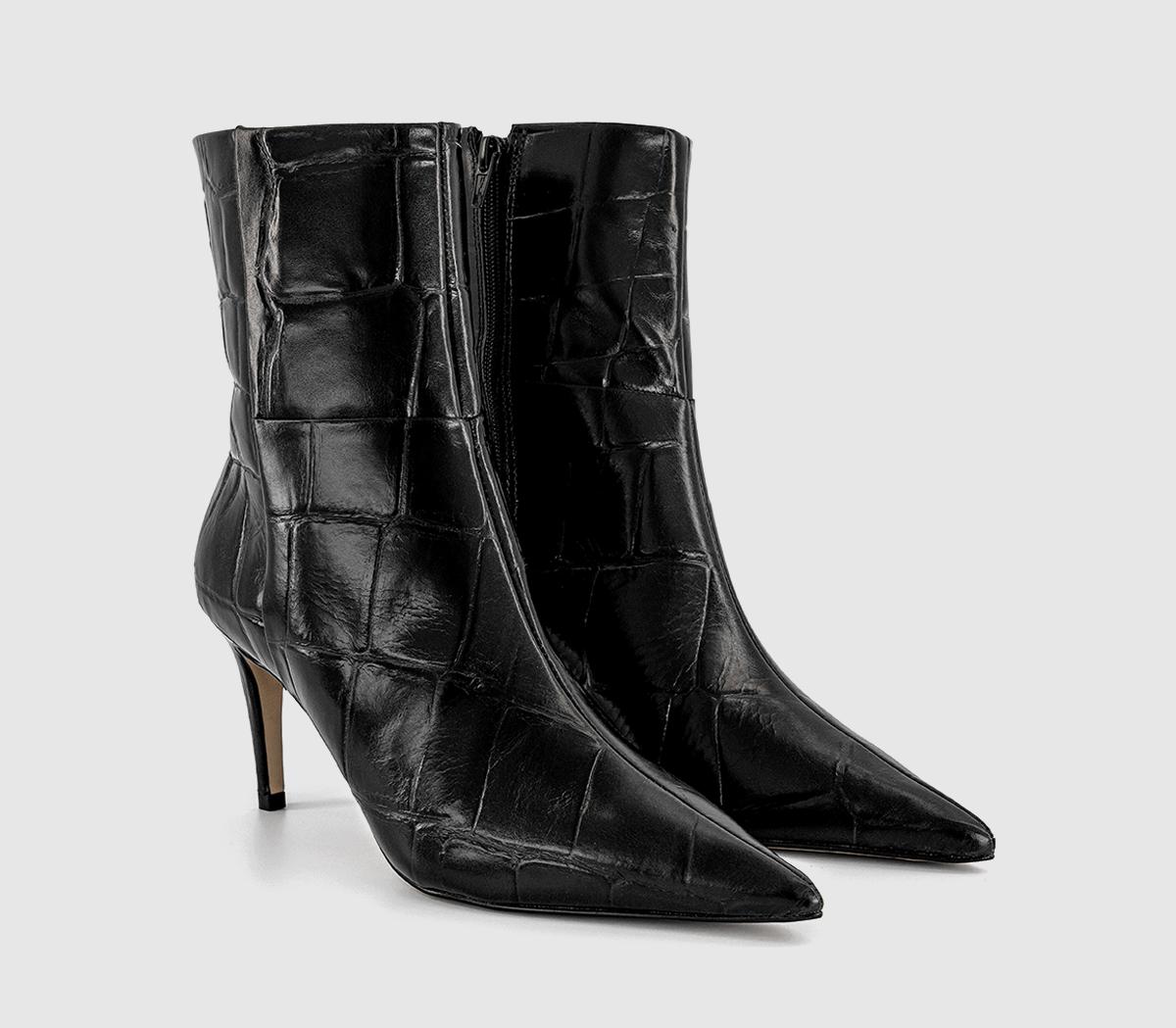 OFFICEAfter Party Stiletto Ankle BootsBlack Croc Leather