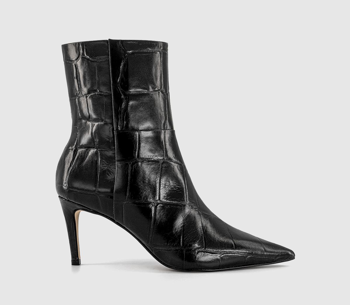 OFFICEAfter Party Stiletto Ankle BootsBlack Croc Leather