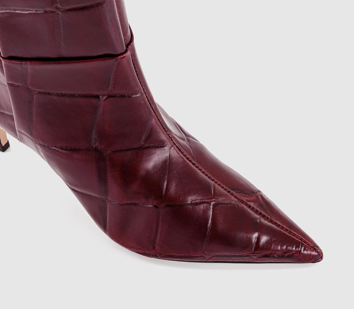 OFFICEAfter Party Stiletto Ankle BootsBurgundy Croc Leather