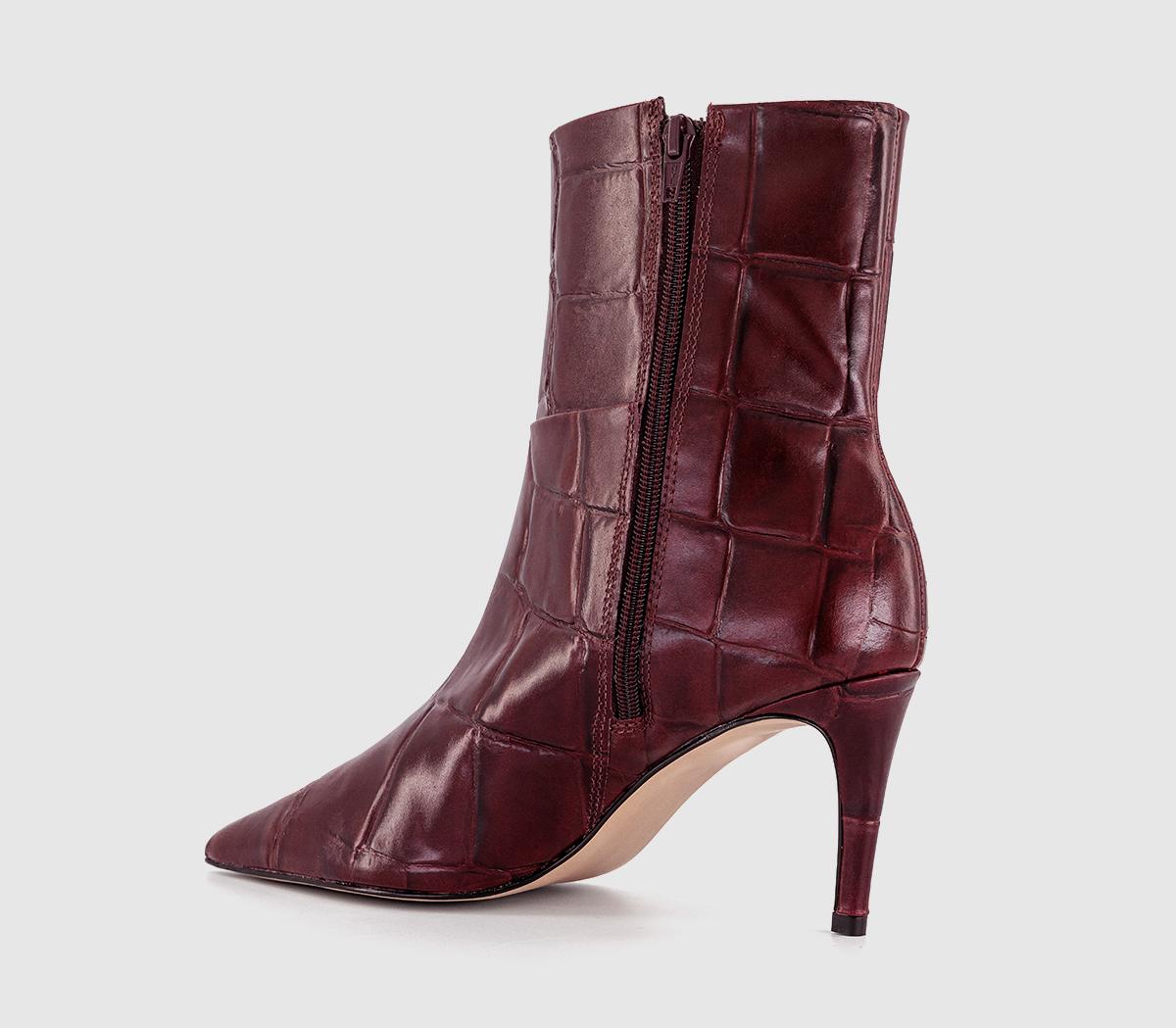 OFFICEAfter Party Stiletto Ankle BootsBurgundy Croc Leather
