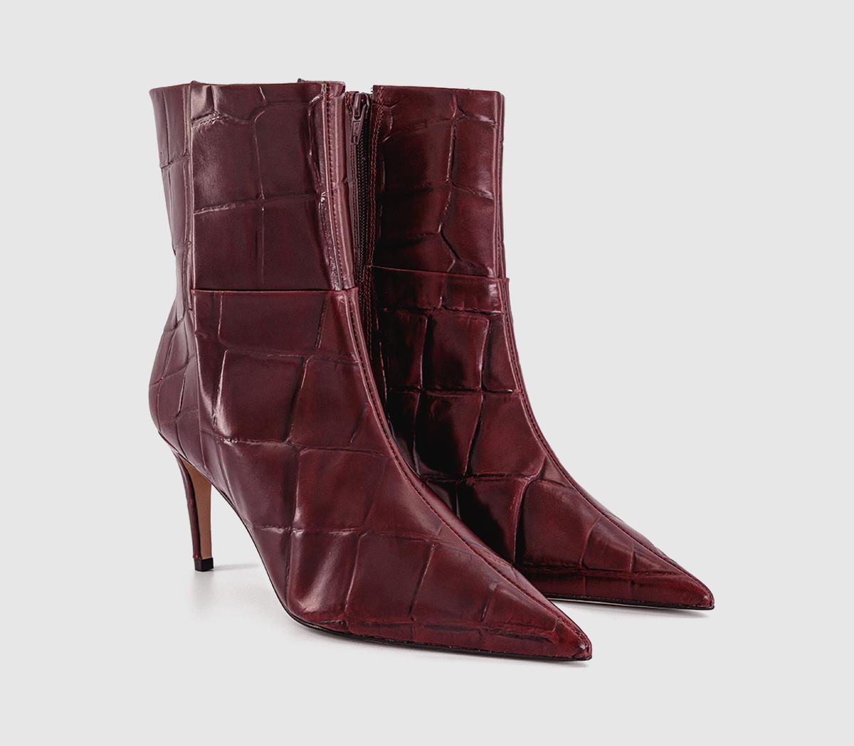 OFFICEAfter Party Stiletto Ankle BootsBurgundy Croc Leather