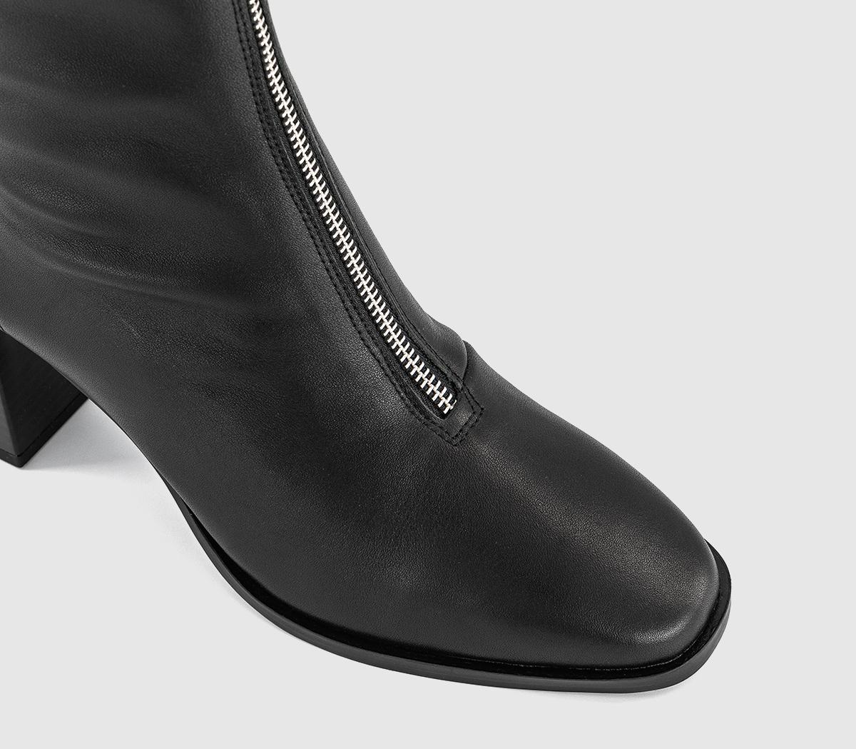 OFFICEAiden Front Zip Block Heel BootsBlack Leather