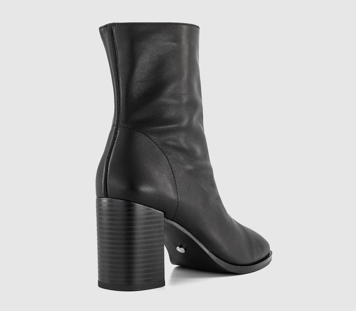OFFICEAiden Front Zip Block Heel BootsBlack Leather