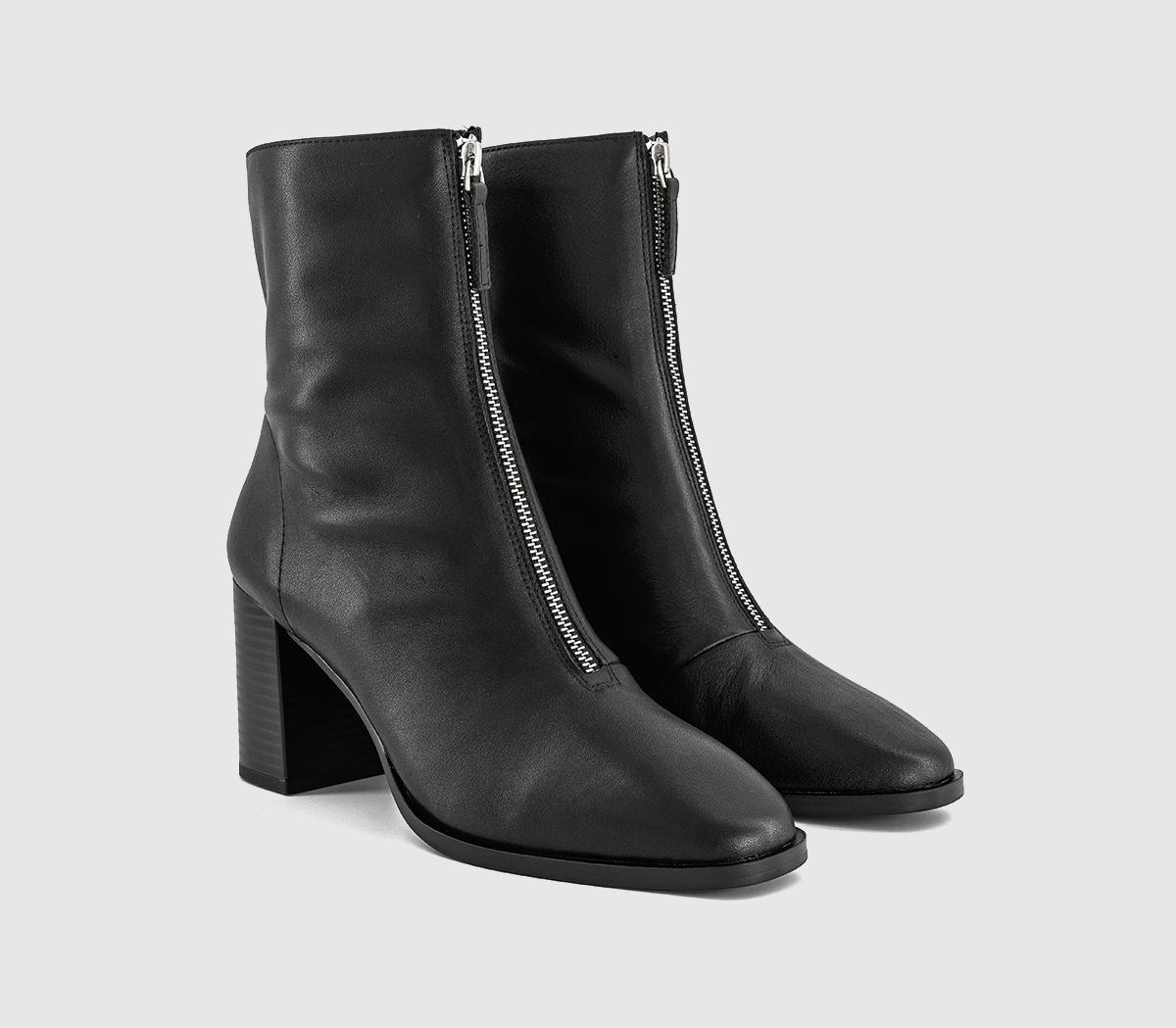 OFFICEAiden Front Zip Block Heel BootsBlack Leather