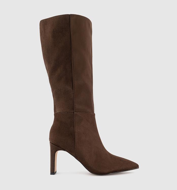 OFFICE Kadell Pointed Toe Knee High Boots Brown Faux Suede