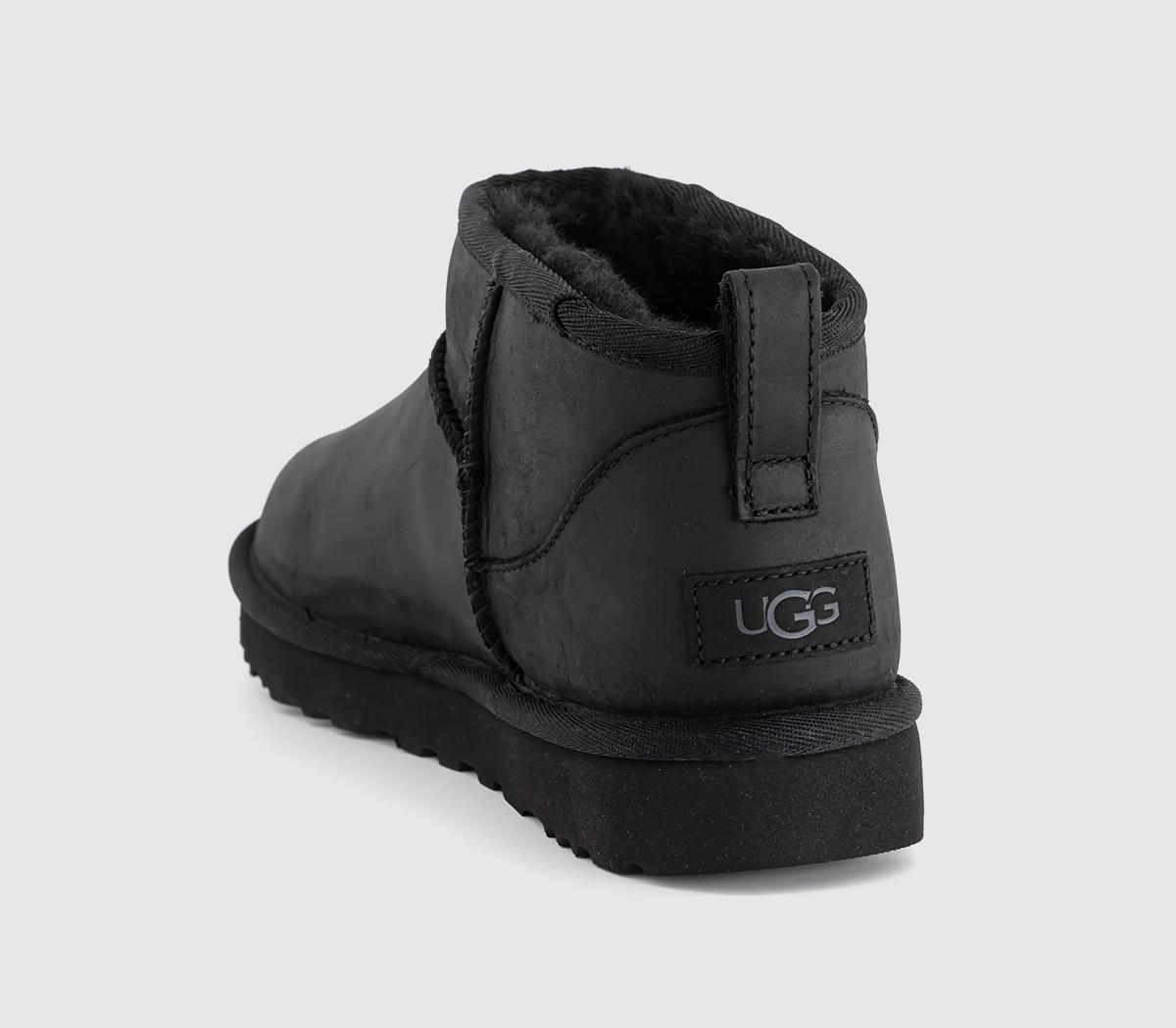 UGG Classic Ultra Mini Leather Boots Black Leather - Women's Ankle