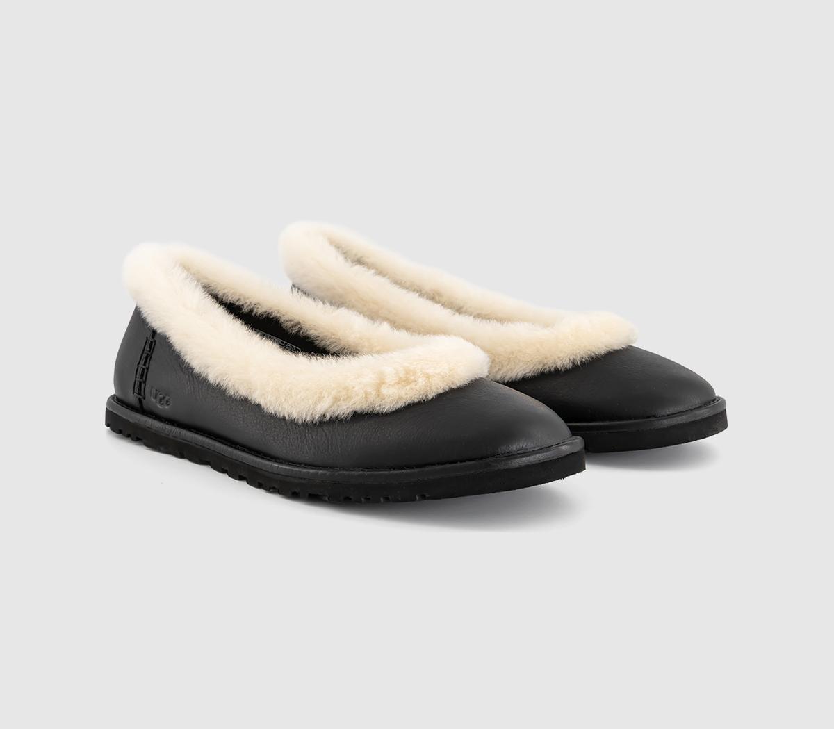 UGG Zora Leather Ballet Flats Black - Flat Shoes for Women