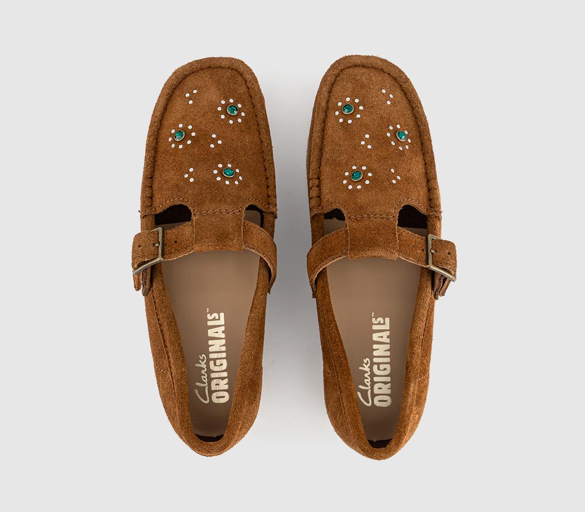 Clarks Originals Wallabee T-Bar Shoes Brown Orange Suede - Women's