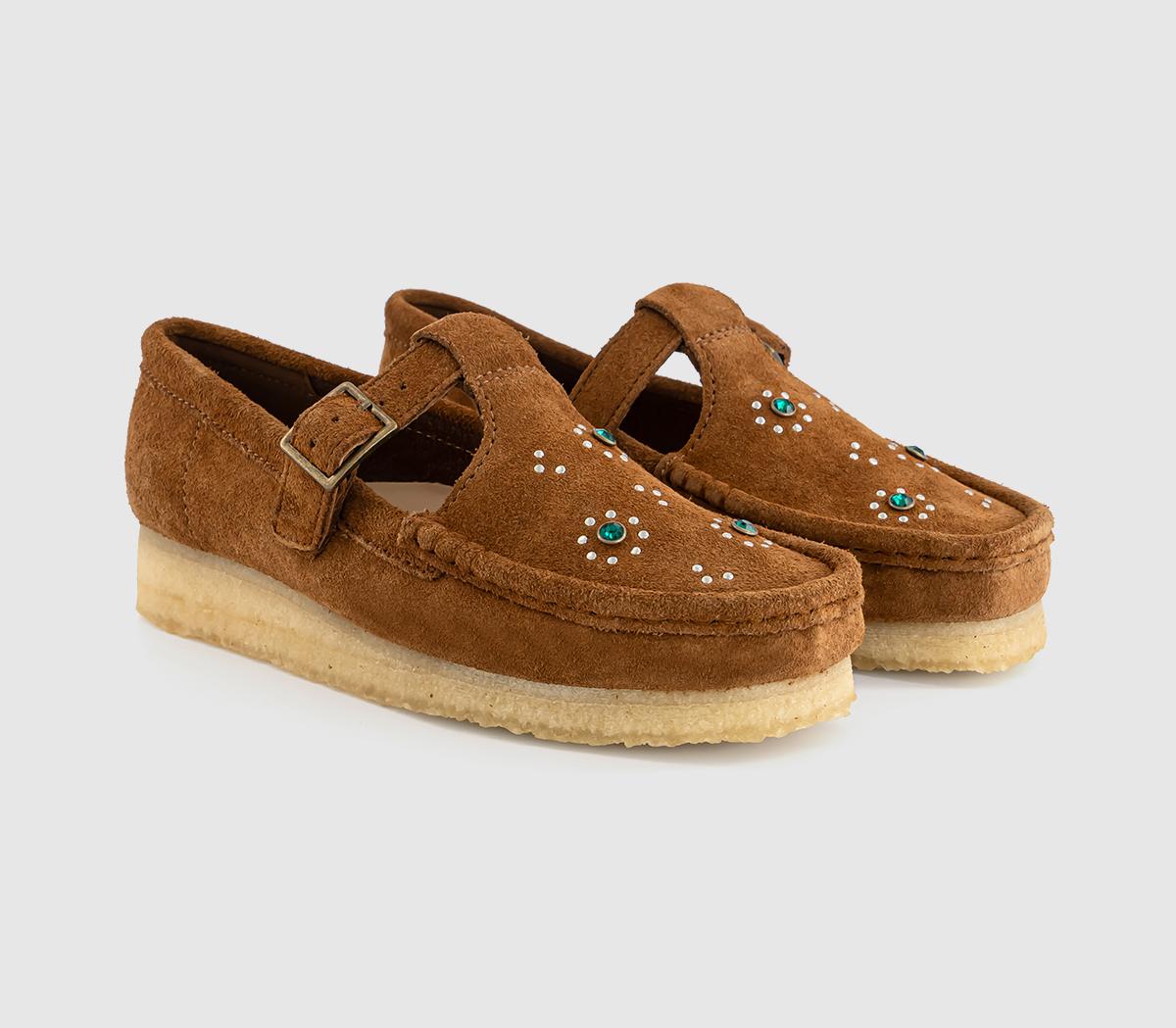 Clarks OriginalsWallabee T-Bar ShoesBrown Orange Suede