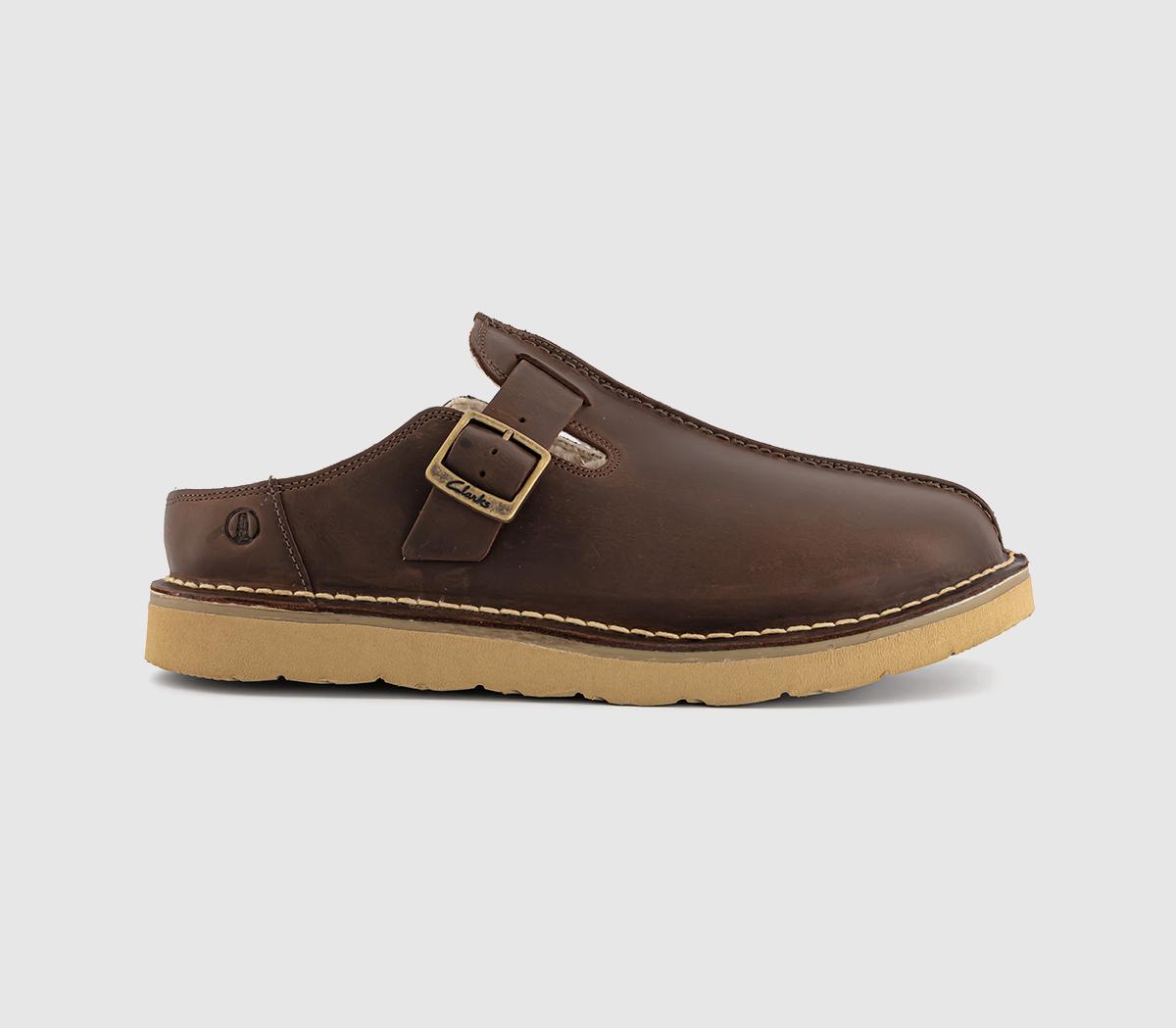 Clarks Originals Solsbury Warm Lined Mules Brown Leather Flat