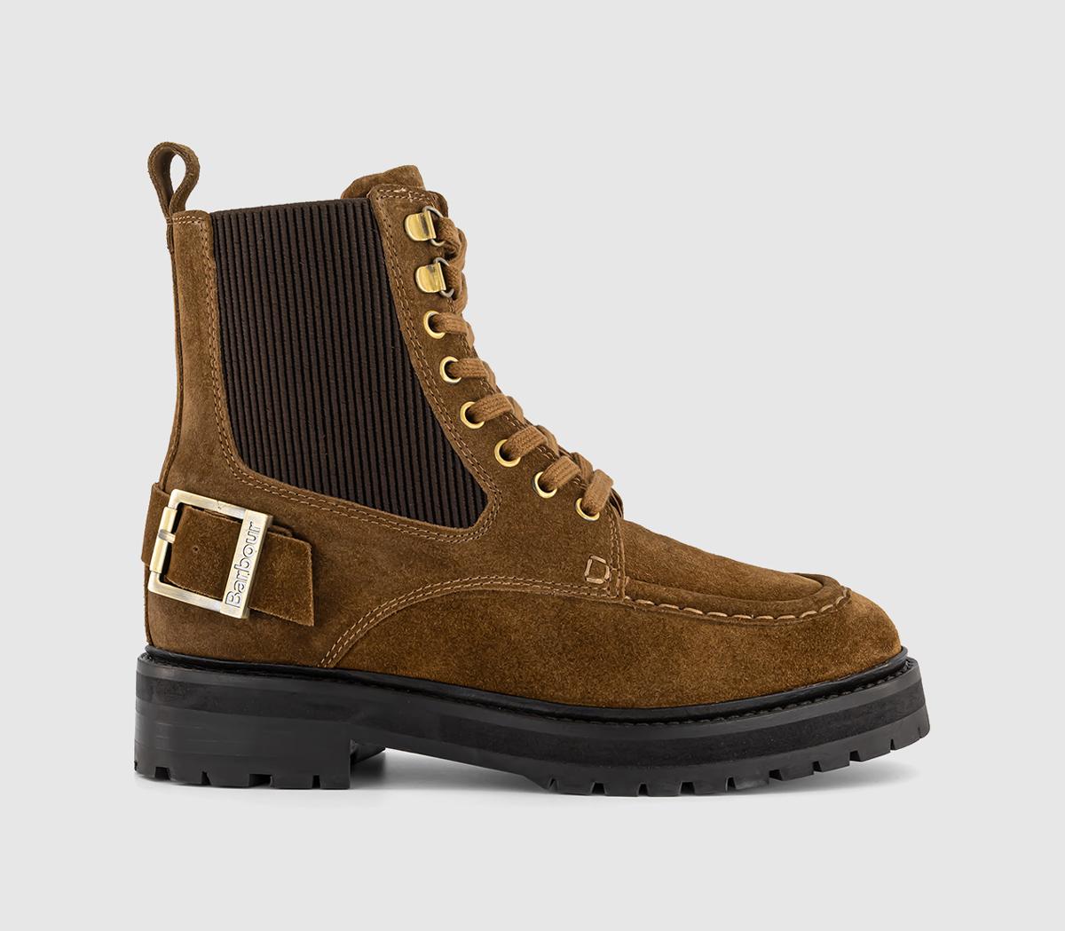 Barbour Womens Leonie Lace Up Boots Tobacco Suede Brown, 5
