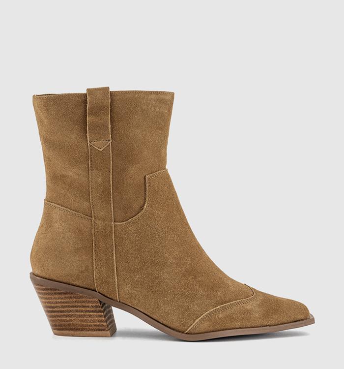 OFFICE Atlanta Western Ankle Boots Tan Suede