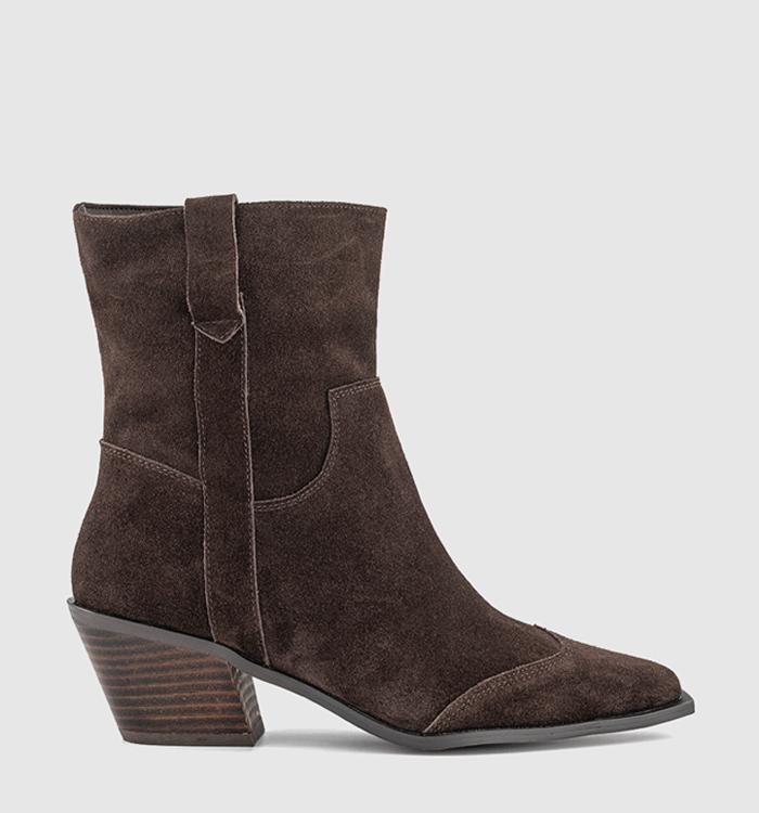 OFFICE Atlanta Western Ankle Boots Brown Suede