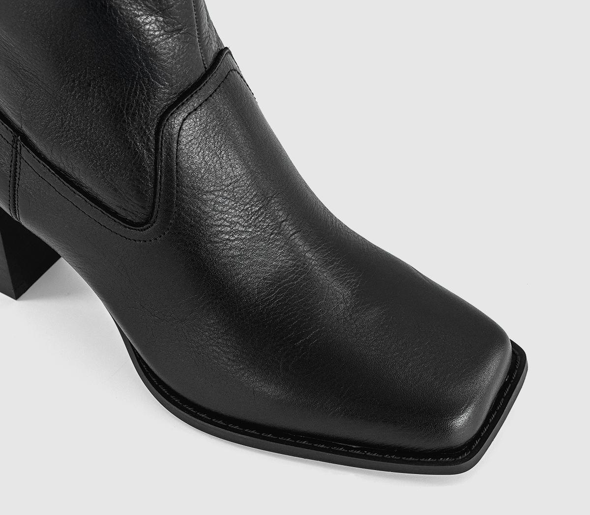 OFFICEArcadia Square Toe Block Heel Ankle BootsBlack Leather