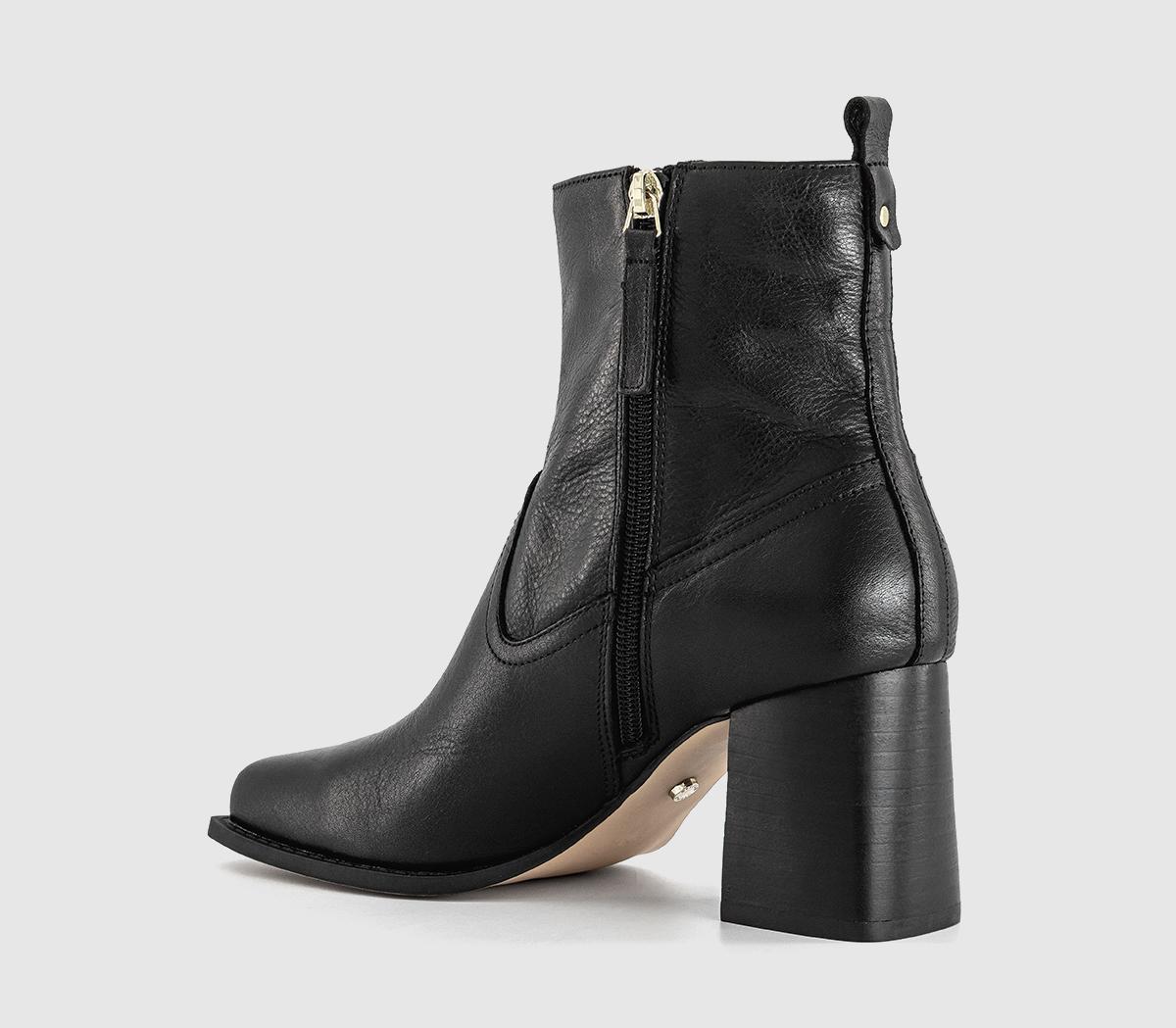 OFFICEArcadia Square Toe Block Heel Ankle BootsBlack Leather