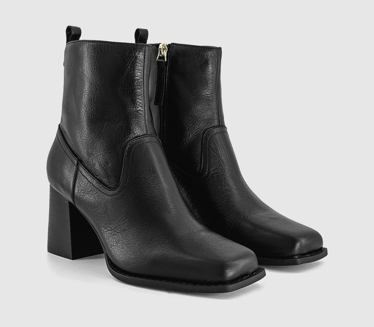 OFFICEArcadia Square Toe Block Heel Ankle BootsBlack Leather
