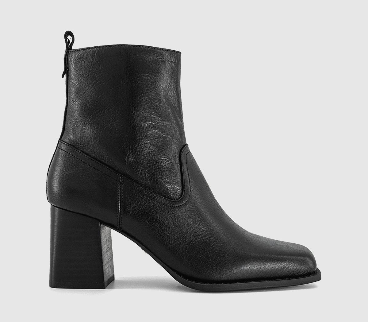 OFFICEArcadia Square Toe Block Heel Ankle BootsBlack Leather