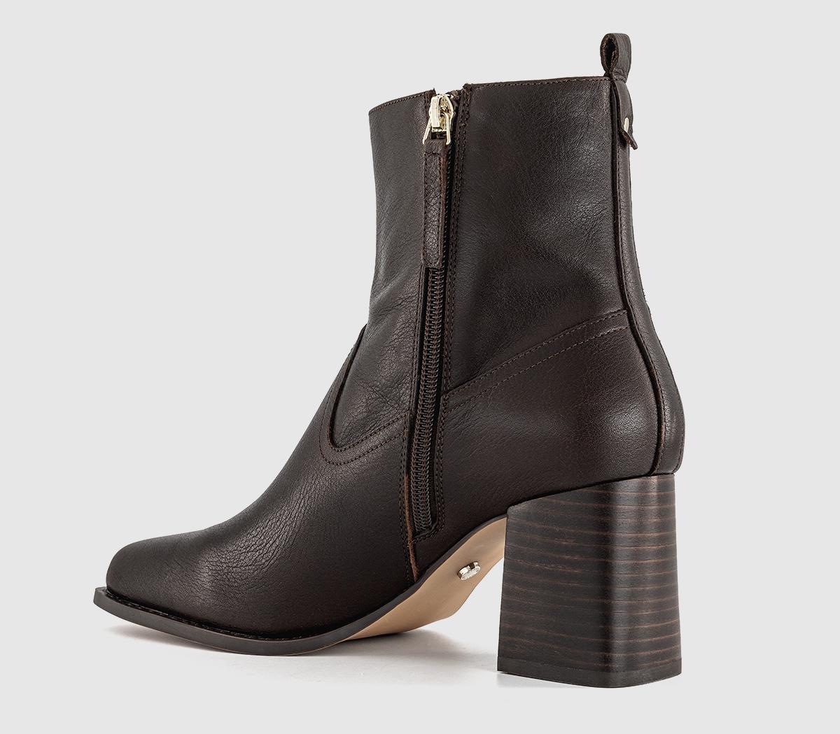 OFFICEArcadia Square Toe Block Heel Ankle BootsBrown Leather