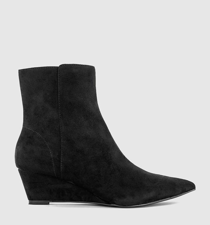 OFFICE Azalea Pointed Wedge Boots Black Faux Suede