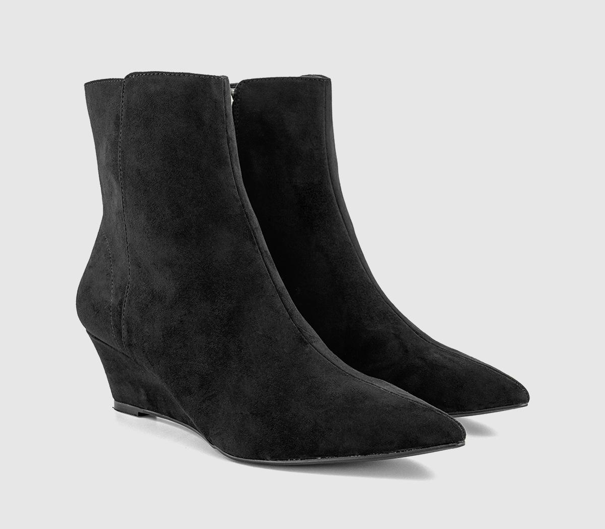 OFFICEAzalea Pointed Wedge BootsBlack Faux Suede
