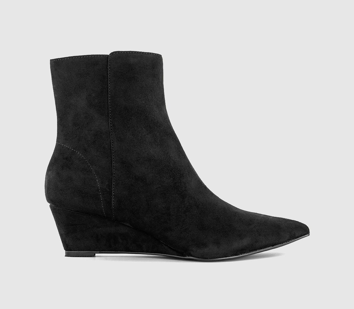 OFFICEAzalea Pointed Wedge BootsBlack Faux Suede