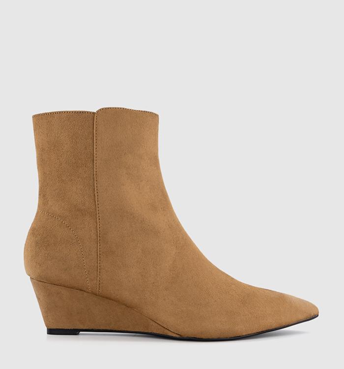 OFFICE Azalea Pointed Wedge Boots Tan Faux Suede
