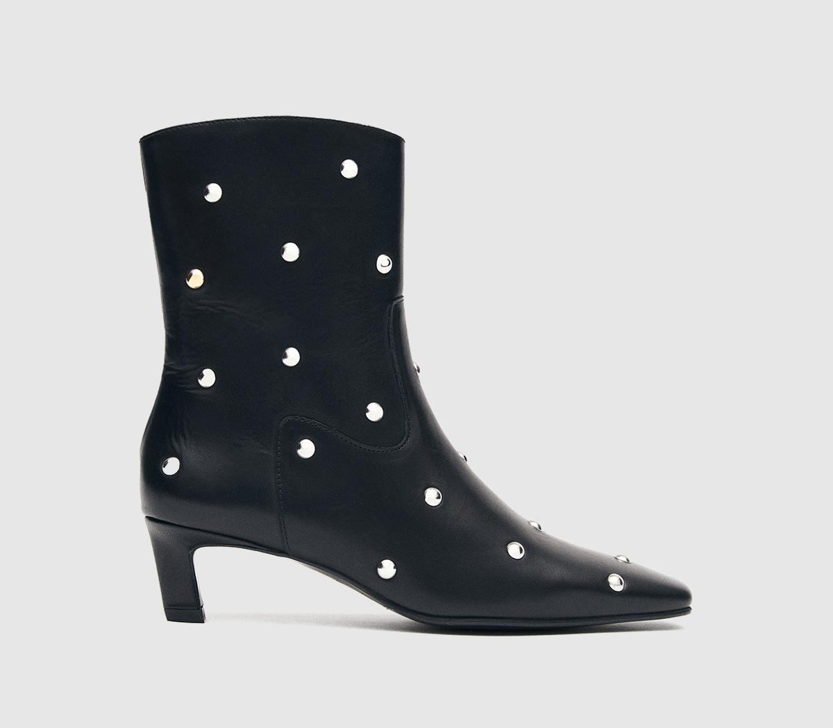 Alohas Womens Nash Studs Ankle Boots Black Leather, 3.5
