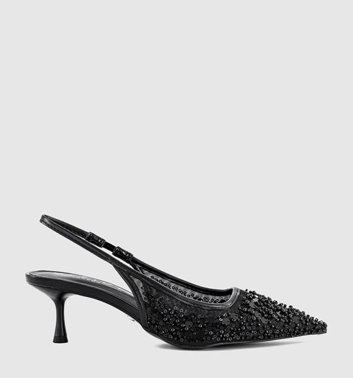 OFFICE Maddie Embellished Point Court Kitten Heel Black