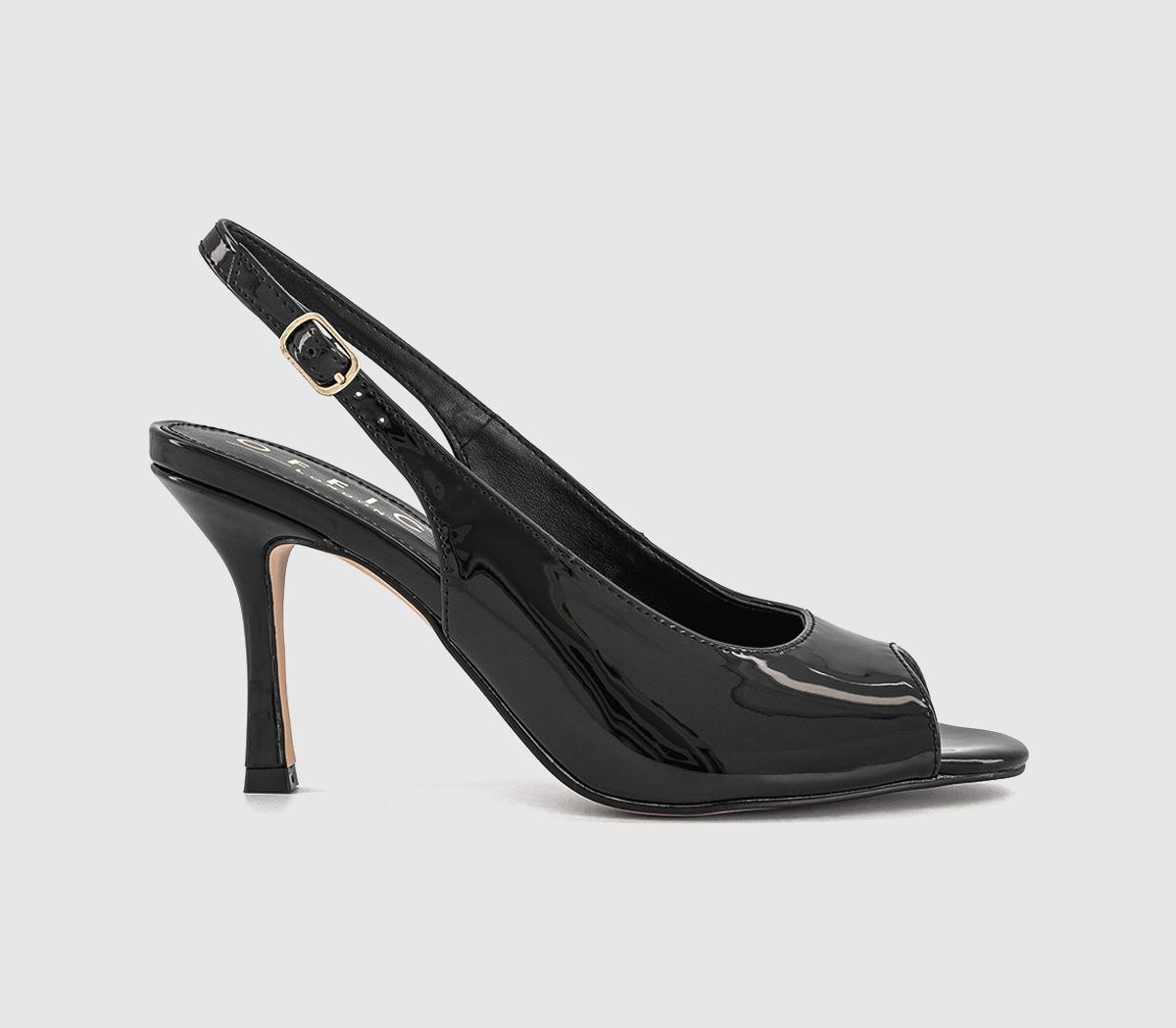 Office Mascara Slingback Peep Toe Heels Patent Black in Women's Size 7, Office Shoes
