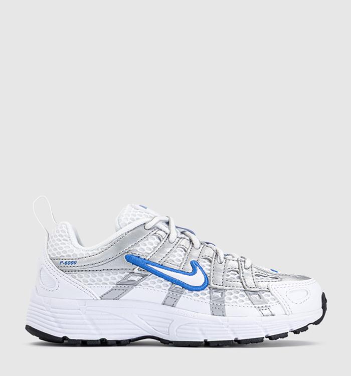 Nike P-6000 Youth Trainers White Blue Crystalmetallic Silver