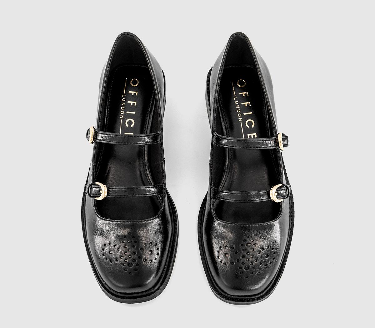 OFFICE Farah Brogue Detail Double Strap Mary Janes Black - Flat