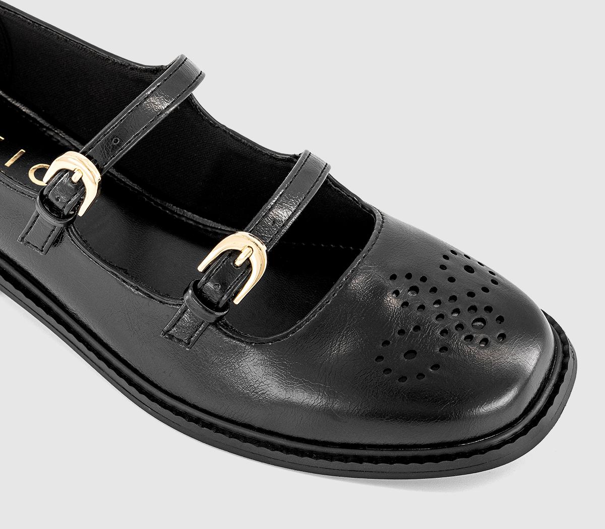 OFFICE Farah Brogue Detail Double Strap Mary Janes Black - Flat