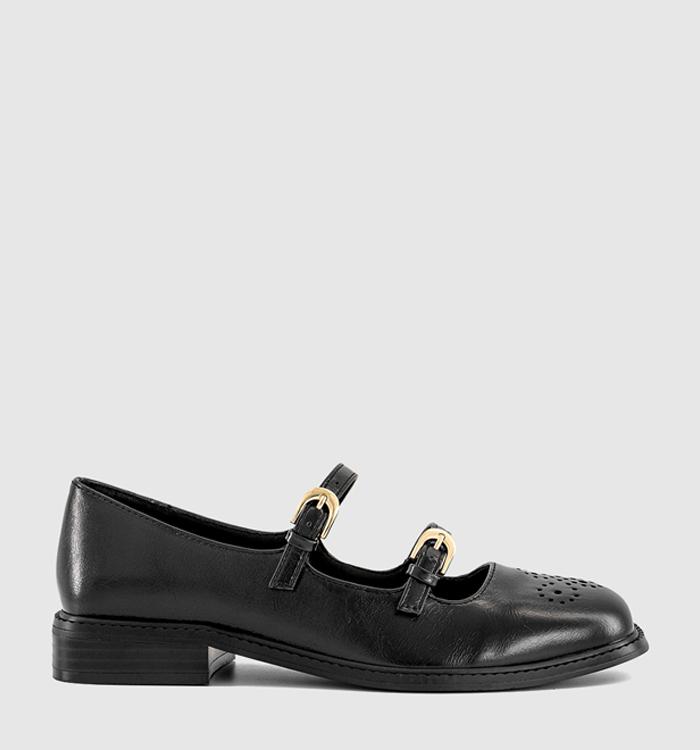 OFFICE Farah Brogue Detail Double Strap Mary Janes Black