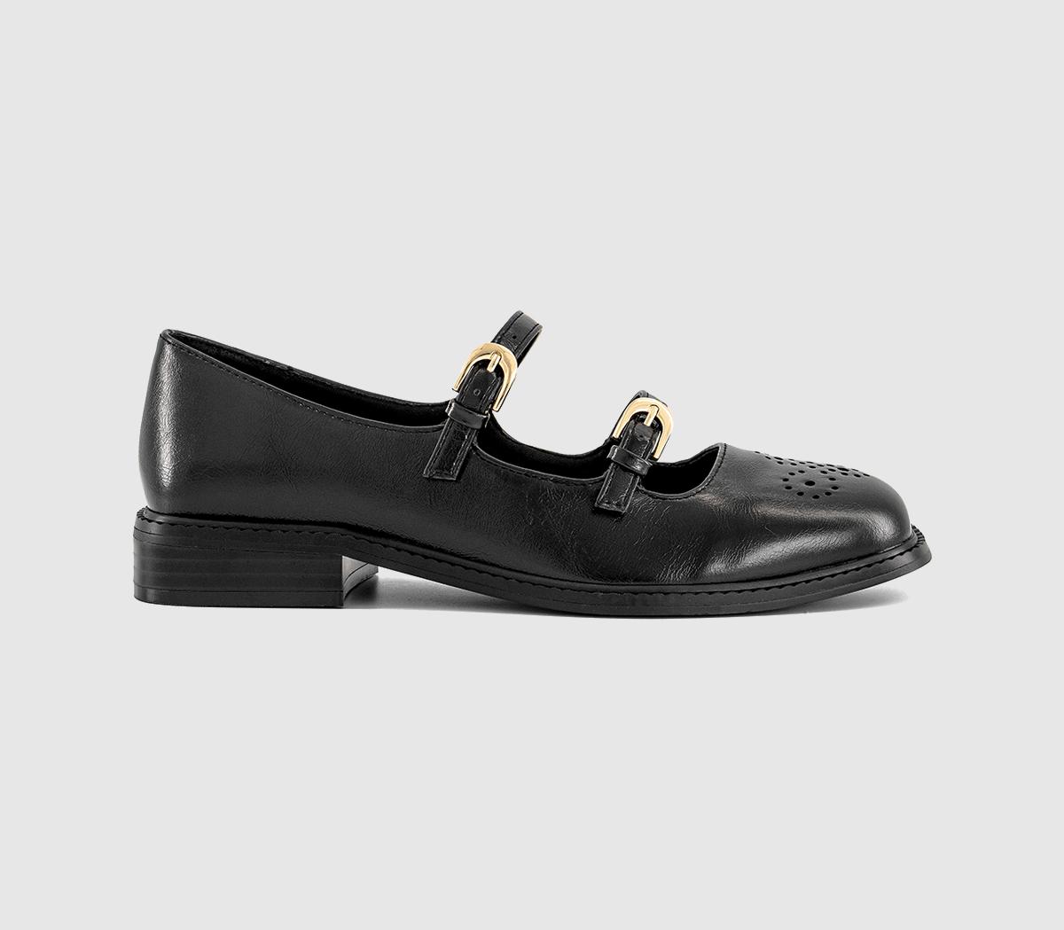 OFFICE Farah Brogue Detail Double Strap Mary Janes Black - Flat